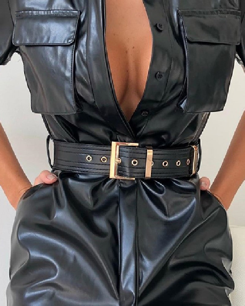 Faux Leather Skirt Dress