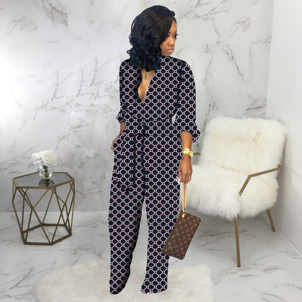 Blue Pattern Jumpsuit