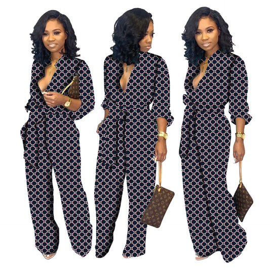 Blue Pattern Jumpsuit