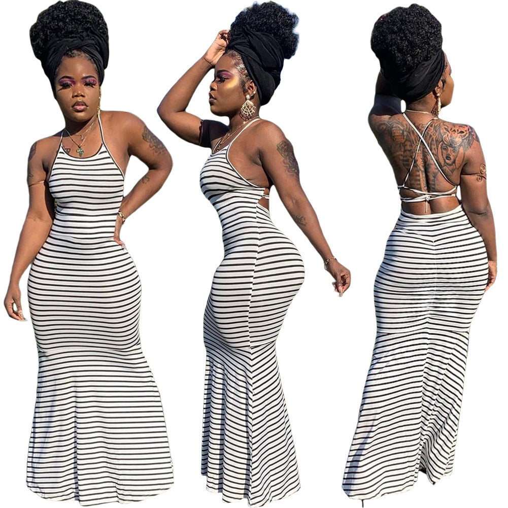 Backless Stripe Dress